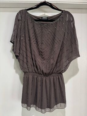 ADRIANNA PAPELL EVENING BLOUSON BEADED TOP Size L flapper 20s